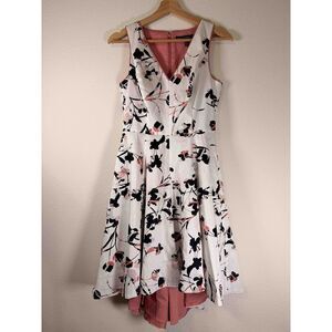 White House Black Market Floral Cotton High-Low Fit & Flare Dress Size 0